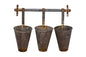 Creative Co-Op Antiqued Metal Wall Rack with 3 Hanging Cone Pots, Grey