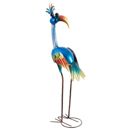 DREAMSOUL Metal Bird Garden Statues 30" Funny Patio Lawn Decor - color: Blue