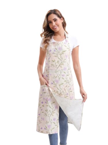 Nanxson Pottery Apron Split Leg with 3 Pockets & Adjustable Buckle - color: Purple Flower