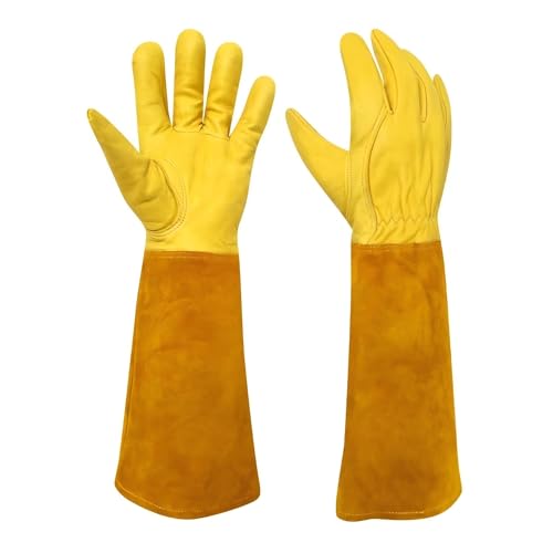 Thorn Proof Gardening Gloves, 100% Cowhide Comfortable Breathable for Rose Pruning, Cactus Handling and Gardening - size: Large(1 pair)