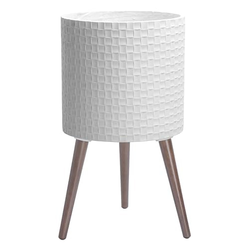 D'vine Dev Planter Pot with Wood Stand, 14 in, Matte White, 88-Z-D-1 - color: Matte White, size: X-Large