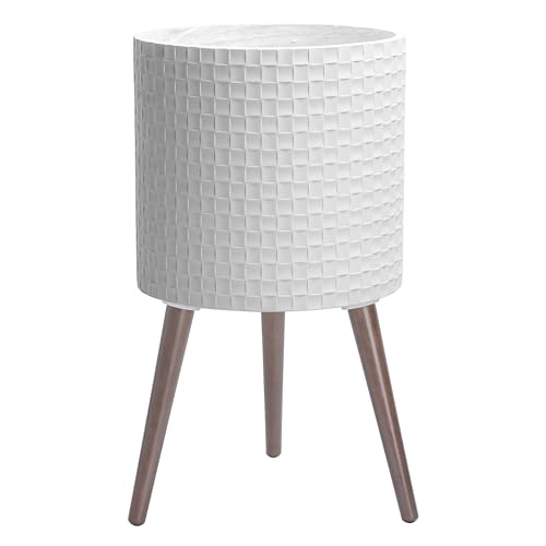 D'vine Dev Planter Pot with Wood Stand, 14 in, Matte White, 88-Z-D-1 - color: Matte White, size: X-Large
