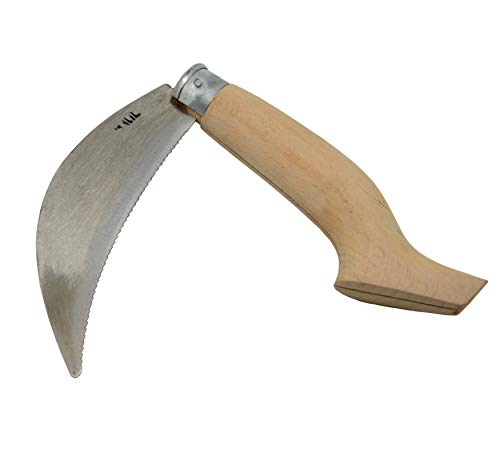 Folding Garden Sickle 12" - Manual Grass Scythe Hand Weeder Tool with Serrated Steel for Lawn and Garden Maintenance