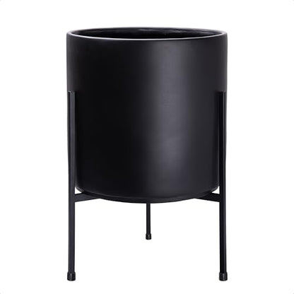 D'vine Dev Cylinder Planter Pot with Metal Stand, Black, 12 in, 96-T-B-3 - color: Black, size: Large 12 Inch
