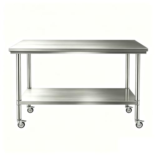 24x48 Stainless Steel 2-Tier Prep Table, 900LB Cart, Casters, Garage - color: Casters
