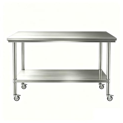 24x48 Stainless Steel 2-Tier Prep Table, 900LB Cart, Casters, Garage - color: Casters