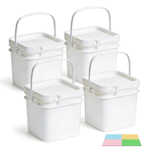34 oz Food Storage Buckets with Lids, 4 Pack Square BPA Free Plastic Containers with Handles and Labels for Snacks, Meal Prep, Pantry and Freezer (White) - color: White, size: 0.3 gal
