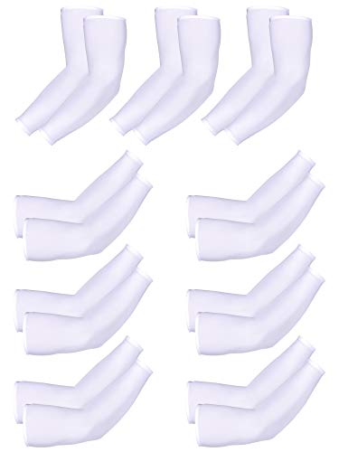 Mudder 9 Pairs UV Protection Arm Sleeves Cooling Ice Silk Sun Sleeves - color: White