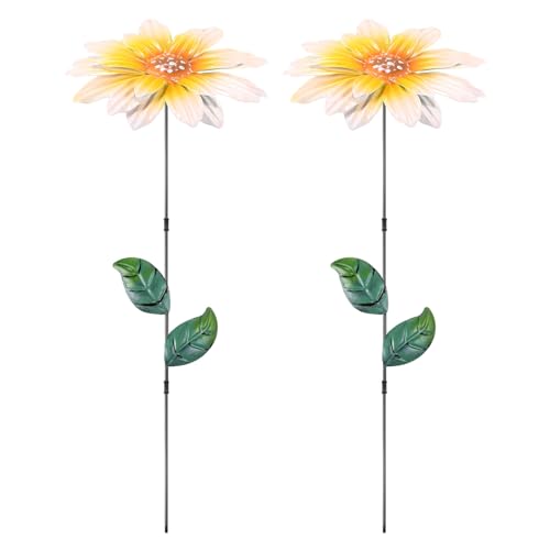 M METERXITY 2 Pack Large Flower Garden Decor Stakes, 13 Inch Waterproof Metal Garden Stakes Spring Decorative for Indoor/Outdoor/Lawn/Flower Pot/Bed/Bouquets/Patio/Terrace/Home Decor [Yellow] - color: Yellow