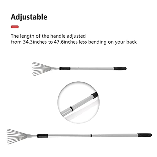 Extendable Handle Shrub Rake for Clean Debris Lawn Shrub Bush and Flowers