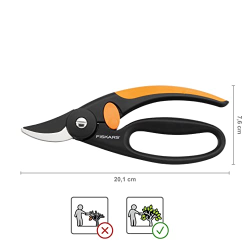 Fiskars Fingerloop Pruner Bypass P44, Cutting Diameter: 2 cm, Steel Blades with Non-Stick Coating, Length: 20 cm, Black/Orange, 1001534 - style: Bypass