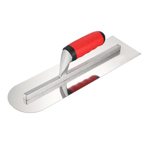 HARFINGTON Single Round Drywall Trowel 14" x 4", 402 Stainless Steel Concrete Finishing Trowel Art Paint Plastering Hand Tools with TPE Grip, for Concrete Cement, Silver - size: 14" x 4"
