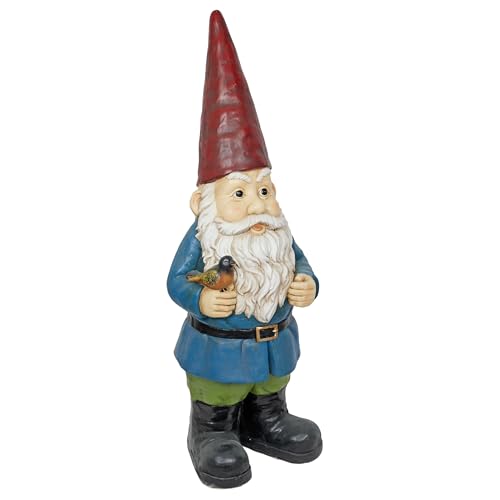 Alpine Corporation ZKD100 Jumbo Size Gnome with Bird Decor, Whimsical Gnome Statue for Patio & Garden, 48" H, Multicolor - color: Multicolor Jumbo Gnome With Bird