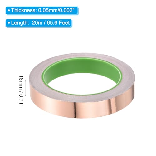 PATIKIL Copper Foil Tape 0.71 Inch x 66 Feet 0.05mm Thick Double Sided Conductive Adhesive EMI Shielding for Electronics, Circuits, Grounding - size: 0.71 Inch x 66 Feet