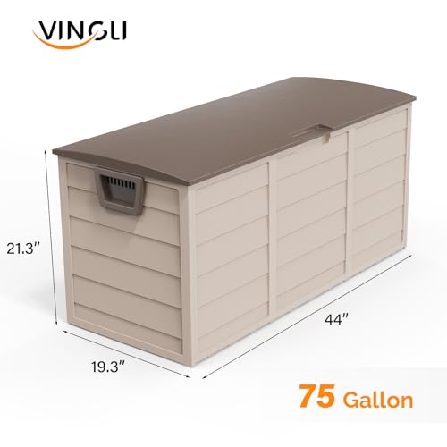 VINGLI 75 Gallon Weatherproof Outdoor Storage Box, Brown - color: Brown