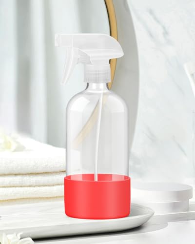 Glass Spray Bottles for Cleaning - 16 oz Spray Bottles with Silicone Sleeve - color: Red