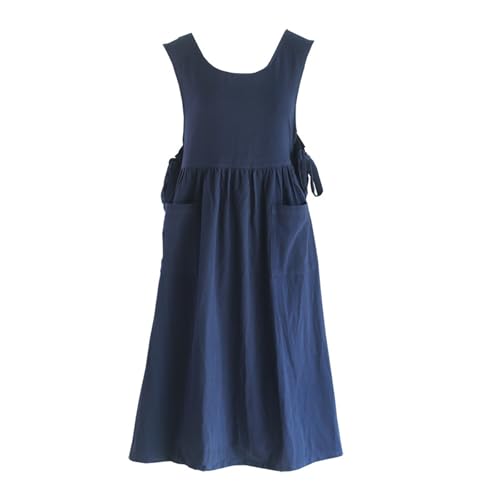 Nanxson Cotton Apron Women Split Plus Size Bib with Pockets - color: Navy