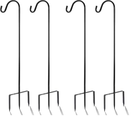 EXCMARK 4 Pack Shepherd Hook Adjustable Height 31/24/16’’ 1/2 inch Thick Use at Weddings, Hanging Solar Lights, Lanterns, Bird Feeders, Metal Hanger Hook (Black, 31 inch). U.S. Patent. - color: Black, size: 31 inch (Pack of 2)