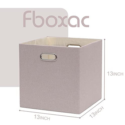 13x13x13 Inch Foldable Cube Storage Bins with Metal Handles, 4 Pack - color: Beige brown, size: 13 IN (4 Pack)