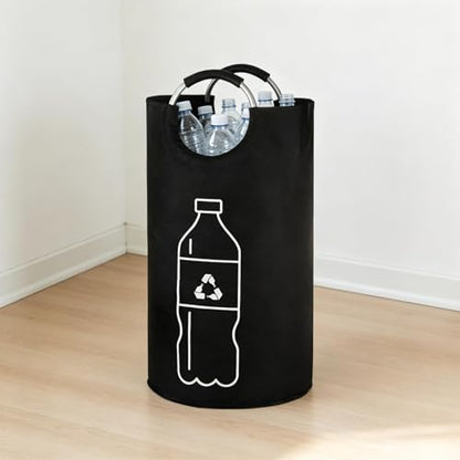 Extra Large Heavy Duty Canvas Waste Bag Cylindrical Folding Recycling Bin Single Storage Container for Yard Work and Home Organization