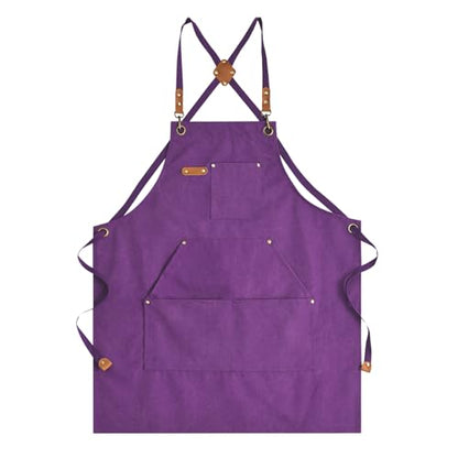 Aoomzoon Canvas Aprons for Men Women, Heavy Duty BBQ Apron with Pockets - color: Purple