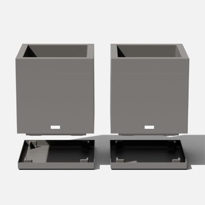 Veradek Block Series Cube Planter & Drip Tray - Square Outdoor Planter Set - color: Gray, size: Small - 2 pack with saucers