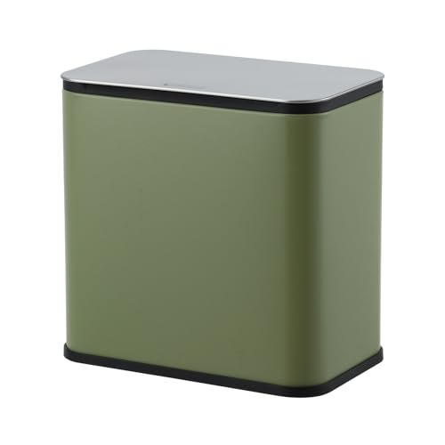 OUTLANE 1.3 Gallon Slim Hanging Stainless Steel Trash Can with Lid, Removable Inner Bucket, Charcoal Filter, Rust Resistant,Compact Odor-Control Waste Bin for Kitchen, Countertop, Under Basin - color: Green