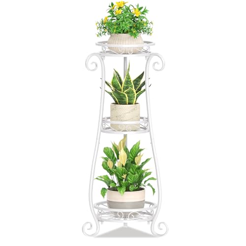 KMOTASUO 3 Tier Metal Plant Stand Tall for Indoor Outdoor Corner, White - color: White, size: 3 Tier