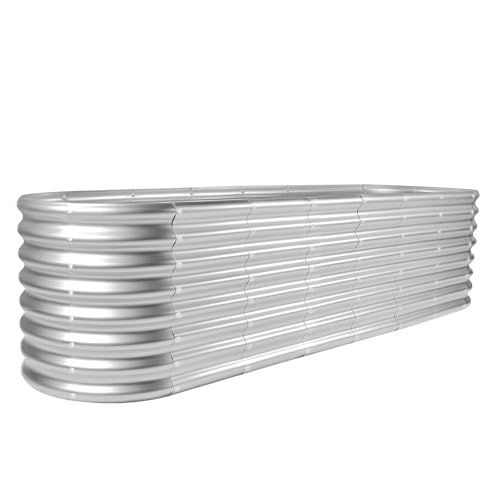 Land Guard 8×2×2ft Galvanized Raised Garden Bed Kit, Raised Garden Boxes Outdoor, Oval Metal Raised Garden Beds for Vegetables, Silver - color: Silver