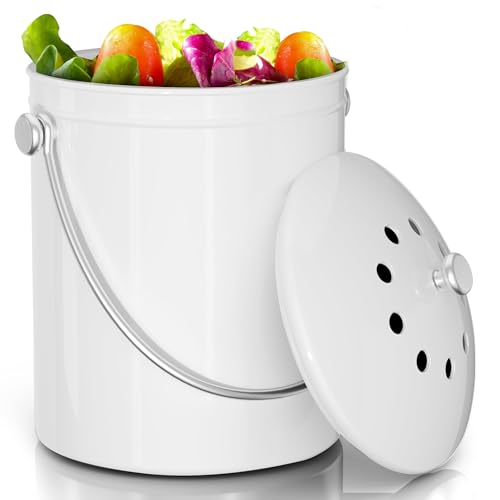 Utopia Kitchen Countertop Compost Bin 1.3 Gallon, Stainless Steel, White - color: White, size: 1.3 Gallon (Pack of 1)