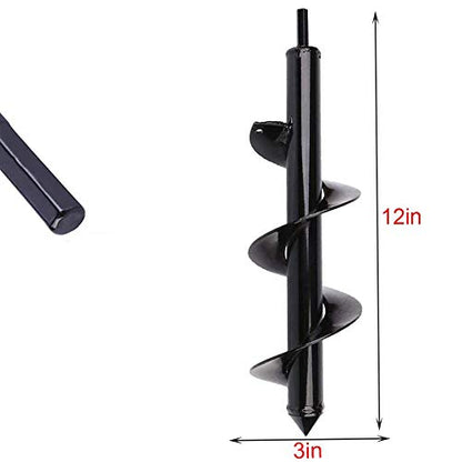 Auger Drill Bit for Planting - 3"X12" Heavy-Duty Garden Auger Spiral Drill Bit - Bulb Planter Tool & Auger Post Hole Digger - 3/8" Hex Drive Drill - color: black, size: 3"x12"