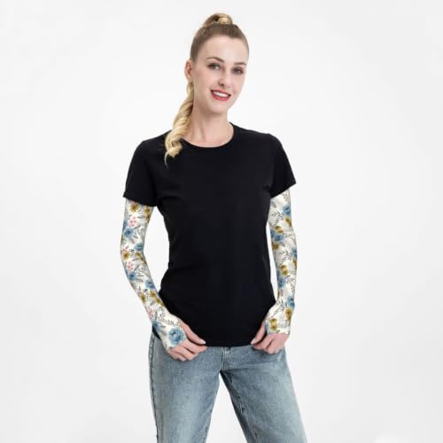 Bulldog Cooling Arm Sleeves Sunscreen Arm Cover With Thumb Hole - color: Floral Pattern