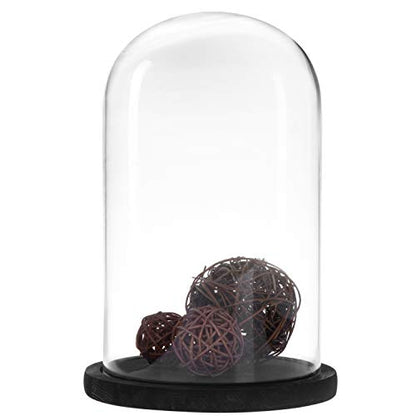 MyGift Bell Jar Glass Cloche Black Wood Base 10 Inch Display Dome - color: Black