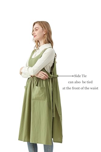 Nanxson Cotton Apron Women Split Plus Size Bib with Pockets - color: Green