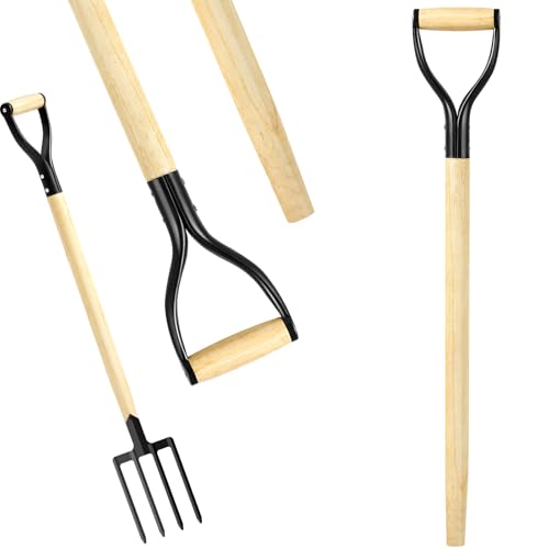 1 Pcs Pitchfork Spading Handle Replacement 30 Inch Wooden Shovel Handle Replacement D Shaped Pitch Fork Handles Tool Accessories for Shovel Scoop Hoe Rake Garden Digging
