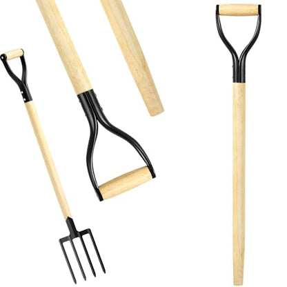 1 Pcs Pitchfork Spading Handle Replacement 30 Inch Wooden Shovel Handle Replacement D Shaped Pitch Fork Handles Tool Accessories for Shovel Scoop Hoe Rake Garden Digging