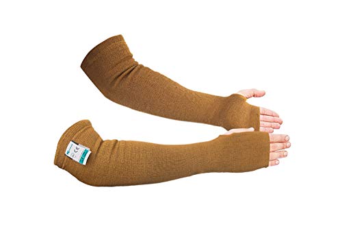 KEZZLED- Protective Arm Sleeves with Thumbhole, Cut/Scratch/Heat Resistant Arm sleeves with UV Protectors Abrasion Safety for Garden Kitchen Work – Desert Tan-18Inches Made with Kevlar by DuPont