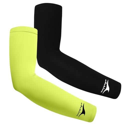 Achiou Volleyball Arm Sleeves for Women, Cooling Ice Silk Sun Sleeves Youth - color: 2 Pairs: 1pair Black,1 Pair Fluorescent Yellow