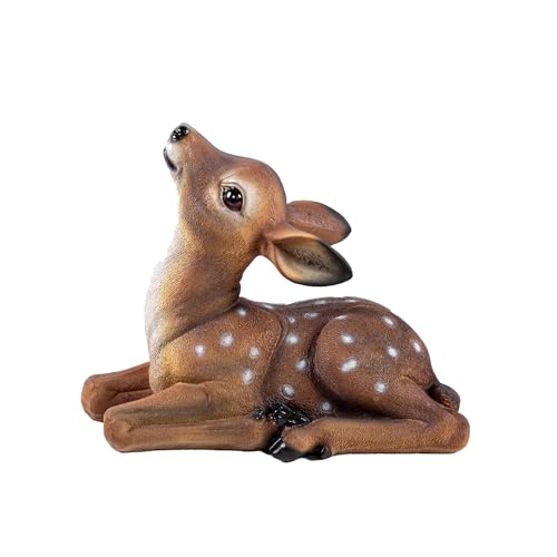 Deer Garden Statue, Outdoor Decorative Sculpture Brown with White Spots, 8.2 x 9.45 x 5.1 inches Yard Lawn Decor Deep Forest Deer - color: Head - Up Deer