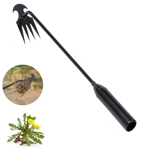 Weed Puller Gardening Hand Weeder Tools,Portable Artifact Uprooting Weeding 6 Teethes Manganese Steel Weed Removal Dual Purpose Manual Hand Pulling Tool for Lawn Garden (Black) - color: Black