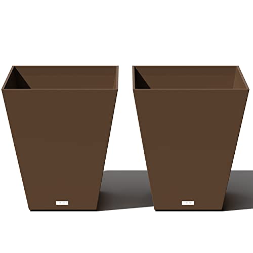 Veradek Pure Series Nobleton Planter - Tapered Square Outdoor Planter - color: Espresso, size: 22 inch - 2 Pack