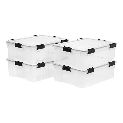 IRIS USA 4-Pack 41 Qt Storage Bins with Gasket Lids, Clear/Black - size: 41 Qt, style: 4 Pack