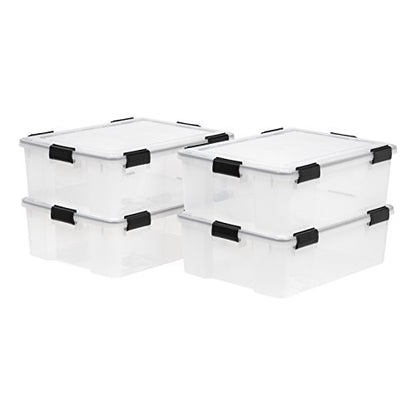 IRIS USA 4-Pack 41 Qt Storage Bins with Gasket Lids, Clear/Black - size: 41 Qt, style: 4 Pack