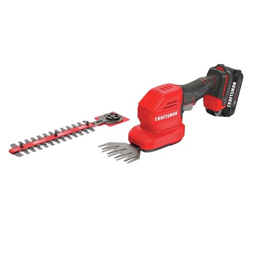 Craftsman CMCSS800C1R V20 2-in-1 Lithium-Ion Cordless 8 in. Hedge Trimmer and 4 in. Grass Shear Kit (1.5 Ah) (Renewed)
