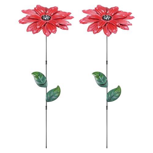 M METERXITY 2 Pack Large Flower Garden Decor Stakes, 13 Inch Waterproof Metal Garden Stakes Spring Decorative for Indoor/Outdoor/Lawn/Flower Pot/Bed/Bouquets/Patio/Terrace/Home Decor [Red] - color: Red