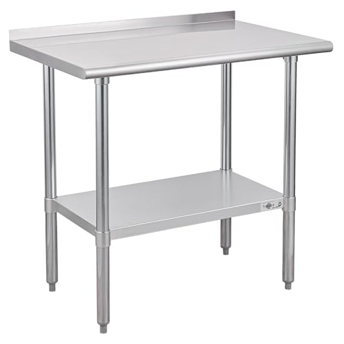 Profeeshaw Stainless Steel Prep Table 24''x36'' Workbench with Backsplash - color: With Backsplash, size: 24''x36''