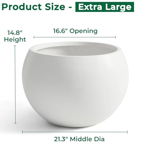 21.3"Dia x 14.8"H Extra Large Fiberstone Sphere Planter, White Round Pots - color: White, size: Extra Large
