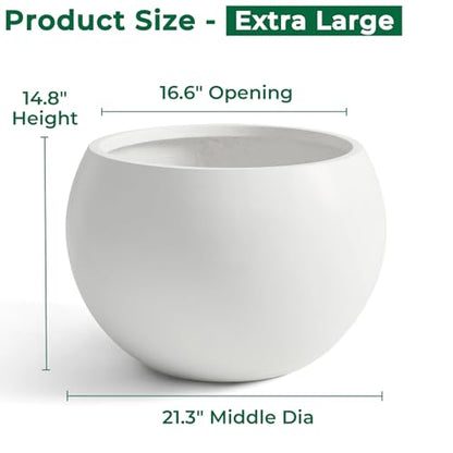 21.3"Dia x 14.8"H Extra Large Fiberstone Sphere Planter, White Round Pots - color: White, size: Extra Large