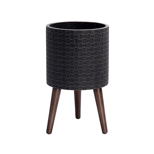 D'vine Dev Planter Pot with Wood Stand, 10 in, Distressed Black, 88-Z-B-5 - color: Distressed Black, size: Medium