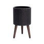 D'vine Dev Planter Pot with Wood Stand, 10 in, Distressed Black, 88-Z-B-5 - color: Distressed Black, size: Medium